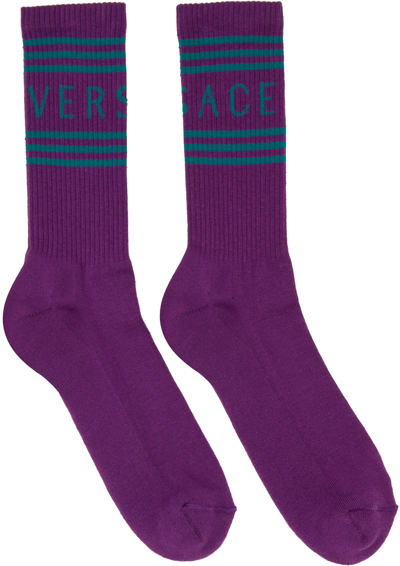 Shop Versace Purple Athletic Socks In 2l580 Plum+teal