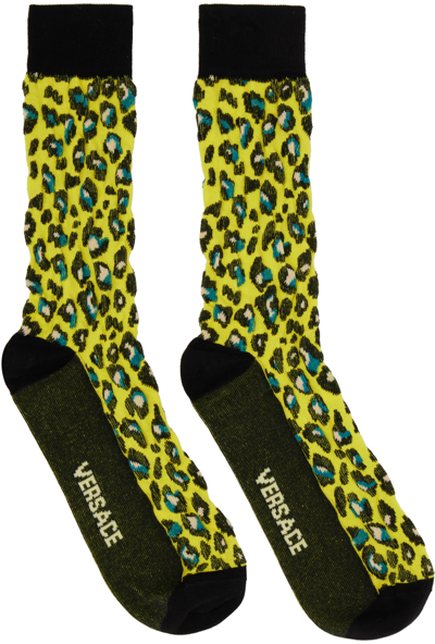 Shop Versace Yellow Leopard Socks In 5y200 Acid Lime+mult