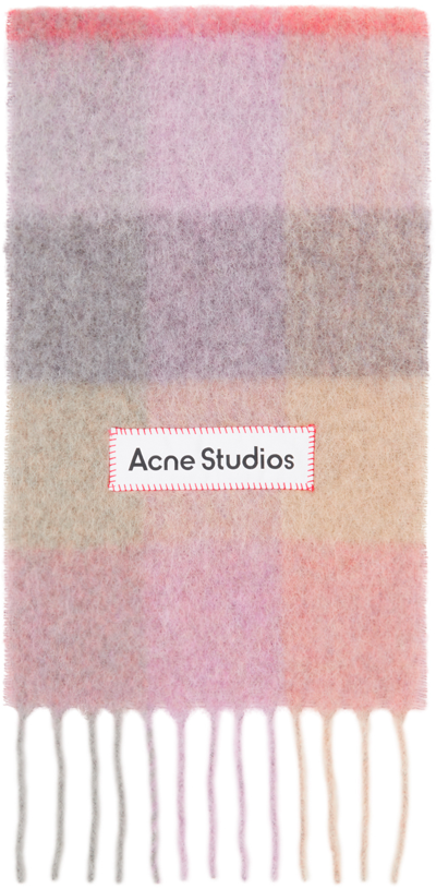 Shop Acne Studios Pink Mohair Check Scarf In Bob Fuchsia/lilac/pi