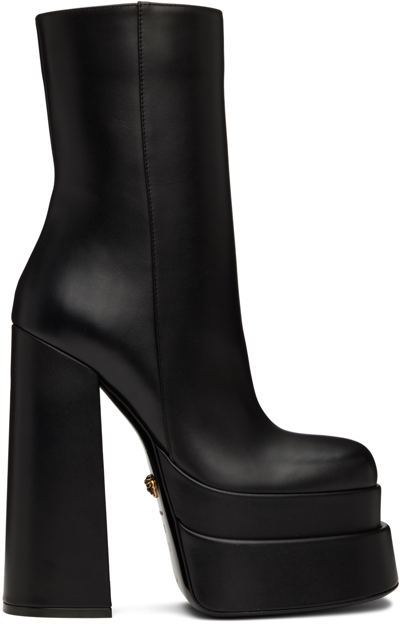 Shop Versace Black Aevitas Platform Boots In 1b00v Black-