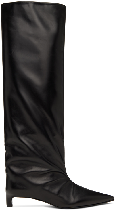 Shop Jil Sander Black Leather Tall Boots In 001 Black