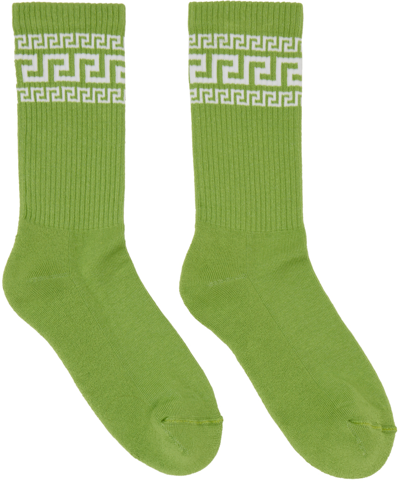 Shop Versace Green Greca Athletic Socks In 2ga50 Pale Avocado+w