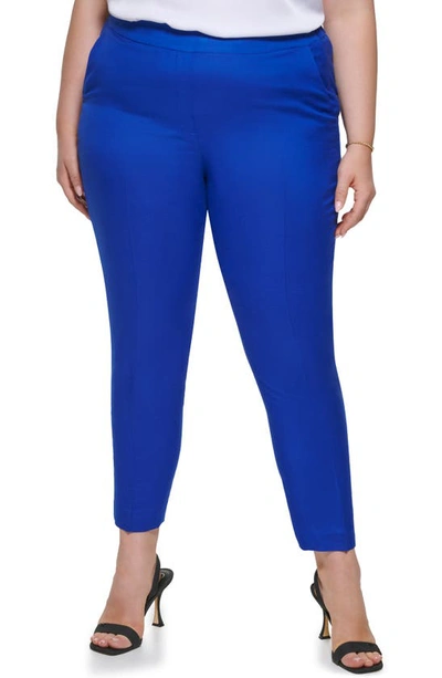 Calvin Klein Plus Size Linen-blend Pull-on Pants In Blue | ModeSens