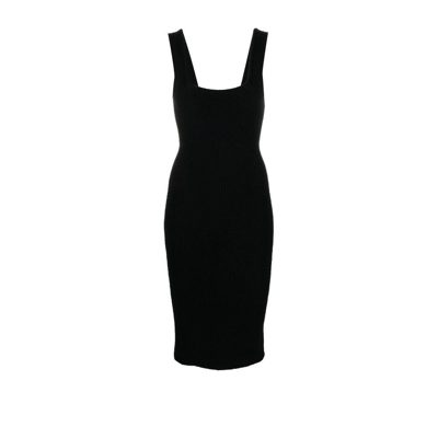 Wardrobe.nyc Textured Ribbed Knit Midi Dress With Square In Black