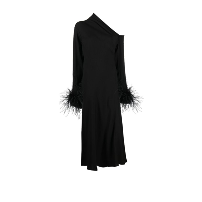 Shop 16arlington Adelaide Feather Trim Midi Dress - Women's - Ostrich Feather/polyester In Black