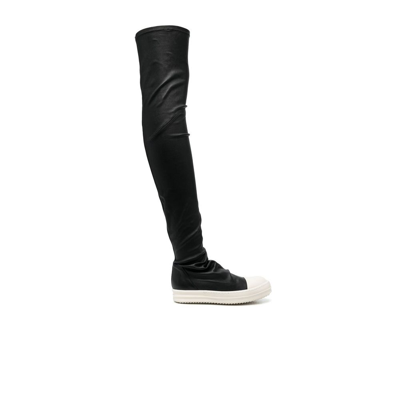 Shop Rick Owens Black Thigh-high Flatform Leather Boots