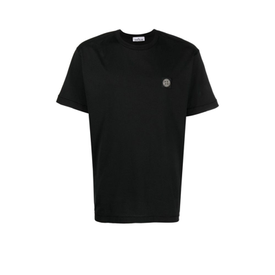 Shop Stone Island Black Logo Patch Cotton T-shirt
