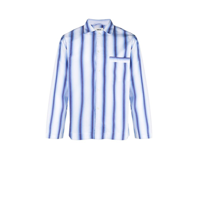 Shop Tekla Blue Striped Poplin Pyjama Shirt In Bme Marquee Blue