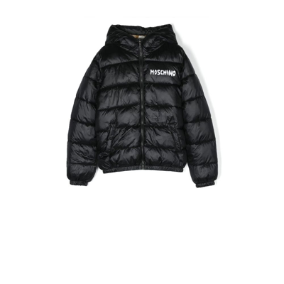Shop Moschino Teen Black Teddy Motif Puffer Jacket