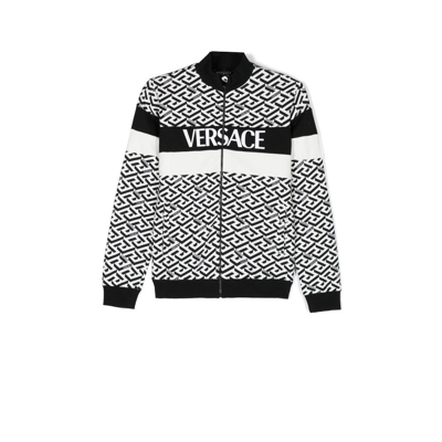 Shop Versace Teen White La Greca Print Cotton Track Jacket