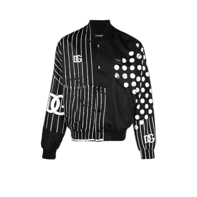 Shop Dolce & Gabbana Polka Dot Stripe Print Bomber Jacket - Men's - Nylon In Black