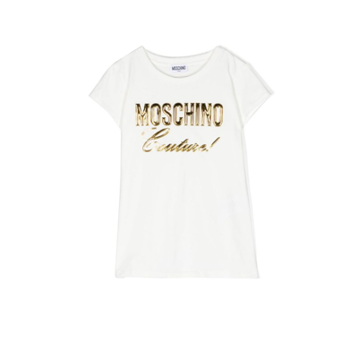Shop Moschino Teen White Logo Print Cotton T-shirt