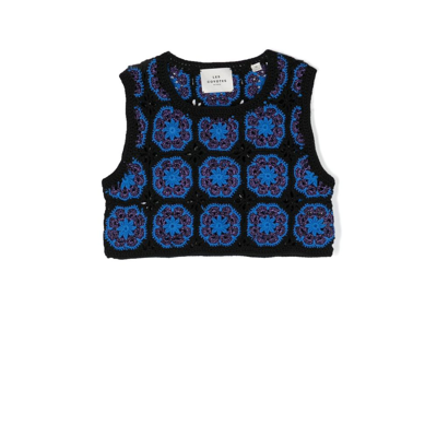 Shop Les Coyotes De Paris Teen Blue Kim Cropped Crochet Knit Vest Top