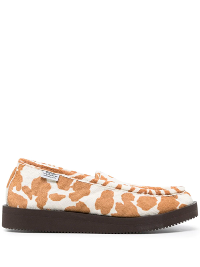 Shop Suicoke Animal-print Panelled Loafers In Brown