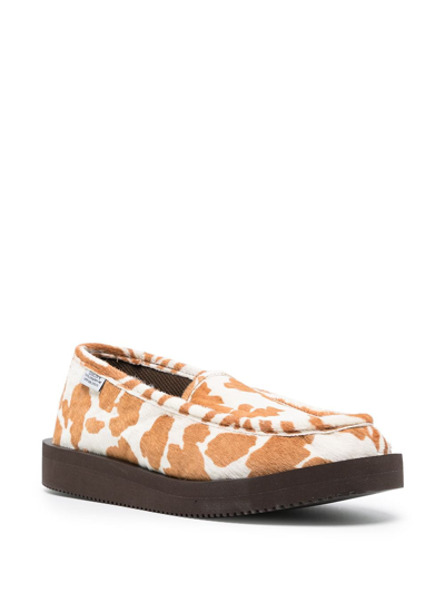 Shop Suicoke Animal-print Panelled Loafers In Brown