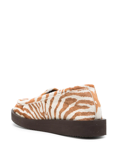 Shop Suicoke Animal-print Panelled Loafers In Brown