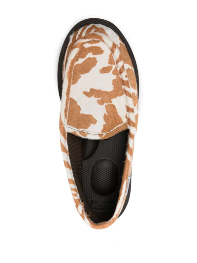 Shop Suicoke Animal-print Panelled Loafers In Brown