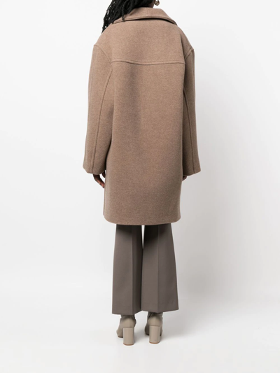 Shop Acne Studios Funnel-neck Single-breasted Coat In Brown