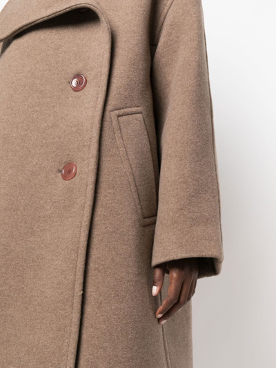 Shop Acne Studios Funnel-neck Single-breasted Coat In Brown