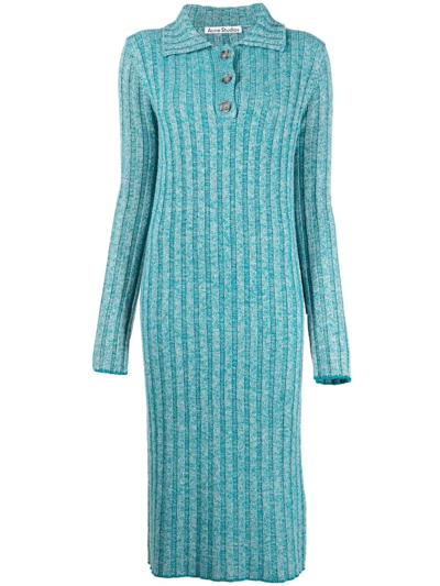 Shop Acne Studios Ribbed Midi Polo Dress In Blue