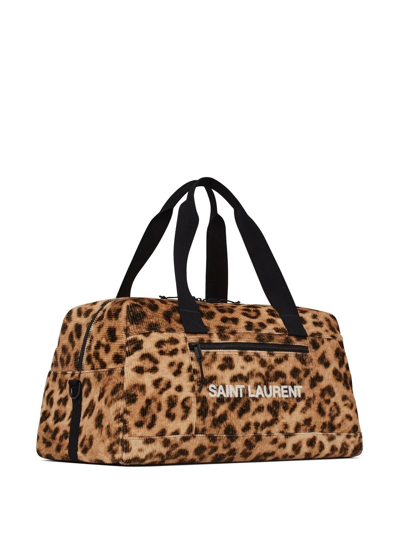 Shop Saint Laurent Leopard-print Duffle Tote Bag In Brown