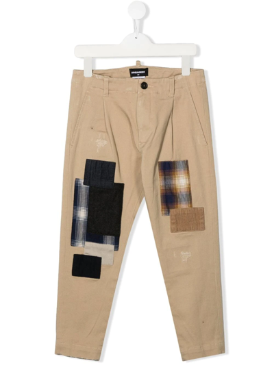 Shop Dsquared2 Teen Patchwork Chino Trousers In Dq707