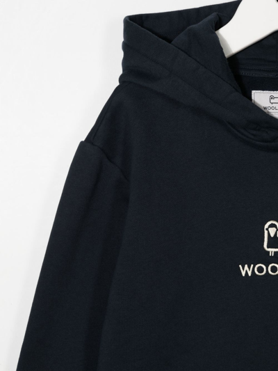 Shop Woolrich Organic Logo Hoodie In Blue
