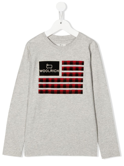 Woolrich Teen Logo-print Crew Neck Sweatshirt In Grey