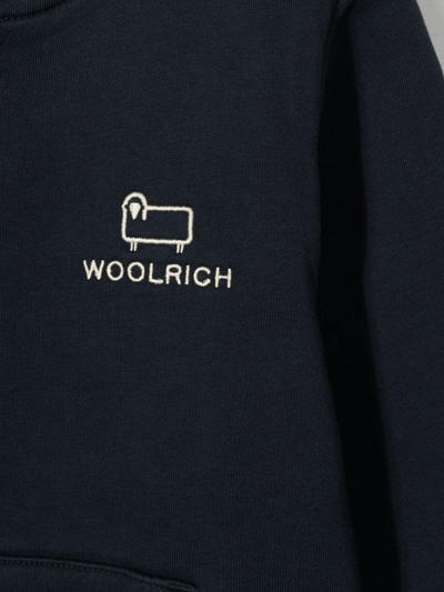 Shop Woolrich Embroidered Organic-cotton Hoodie In Blue