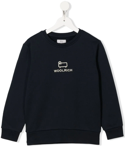 Shop Woolrich Organic Embroidered-logo Sweatshirt In Blue