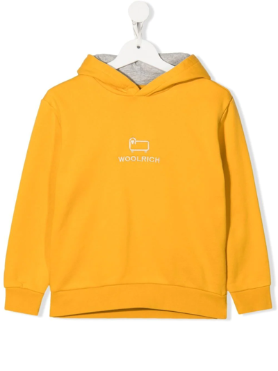 Shop Woolrich Logo-embroidered Cotton Hoodie In Yellow