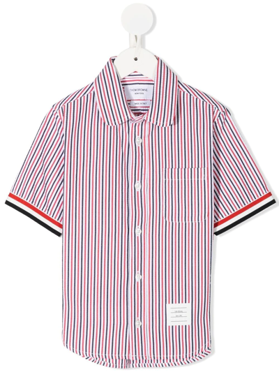 Shop Thom Browne Striped Short-sleeved Shirt In Multicolour