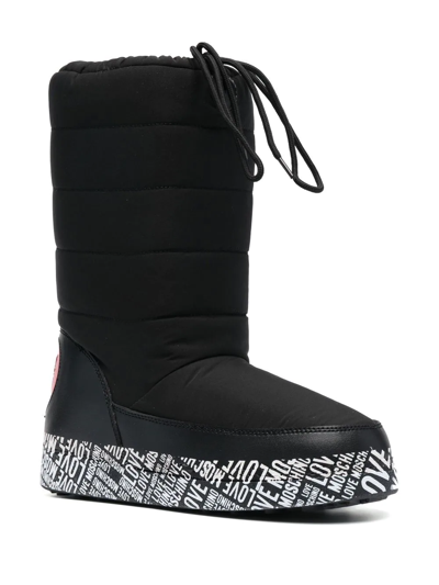 Shop Love Moschino Logo-print Quilt-detail Boots In Black