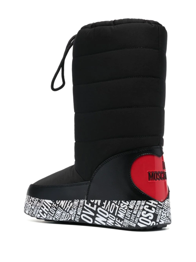 Shop Love Moschino Logo-print Quilt-detail Boots In Black