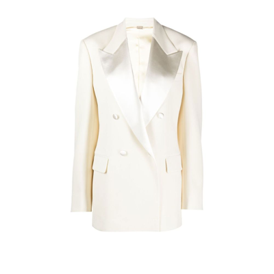Shop Gucci White Double-breasted Wool Blazer In Neutrals