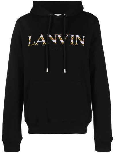 Shop Lanvin Curb Embroidered-logo Hoodie In Black