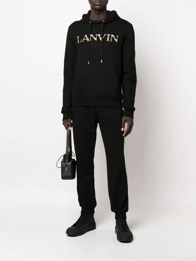 Shop Lanvin Curb Embroidered-logo Hoodie In Black