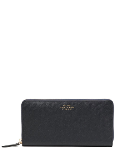 Smythson Leather Zip-up Wallet In Black
