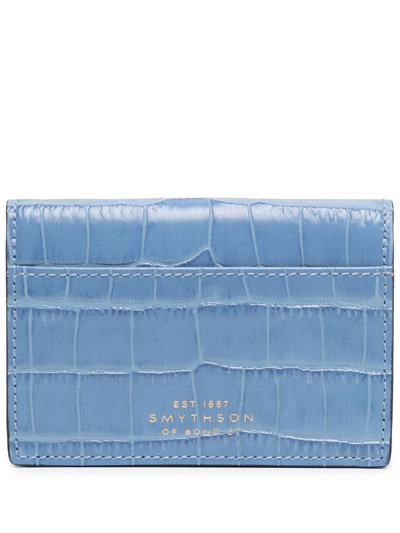 Smythson Flat Card Holder In Mara In Blue