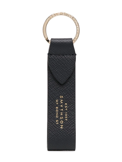 Smythson Panama Leather Strap Keyring In Black