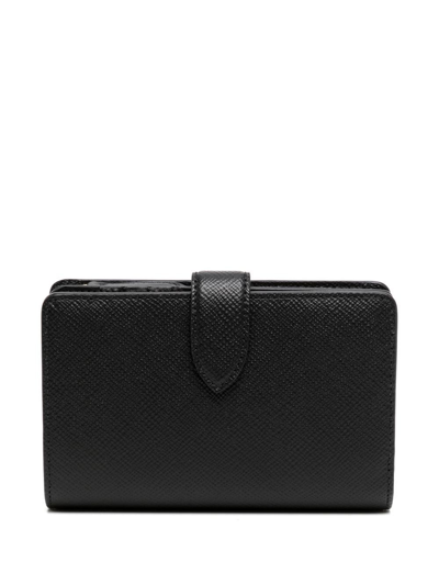 Smythson Bi-fold Leather Purse In Black