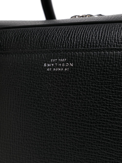 Smythson Leather Logo-stamp Holdall In Black