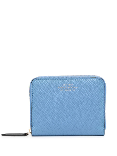 Smythson Leather Zip-up Wallet In Blue