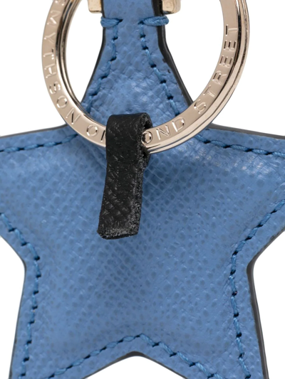 Smythson Star Leather Keychain In Blue