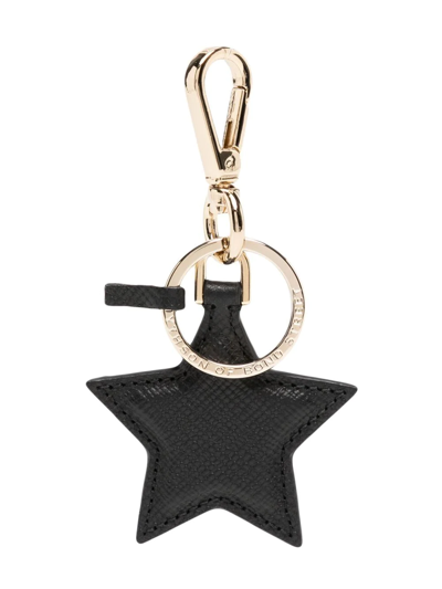 Smythson Leather Star Keyring In Black