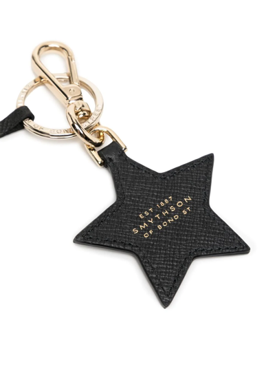 Smythson Leather Star Keyring In Black