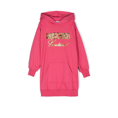 Shop Moschino Pink Logo Print Cotton Sweatshirt Dress