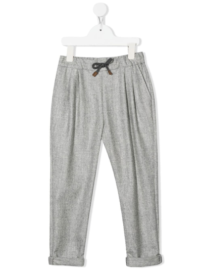 Shop Brunello Cucinelli Drawstring Virgin-wool Trousers In Grey