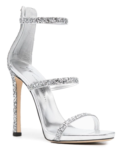 Shop Giuseppe Zanotti Harmony Glitter-detail Heeled Sandals In Silver