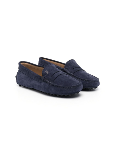 Shop Tod's Embroidered-logo Loafers In Blue